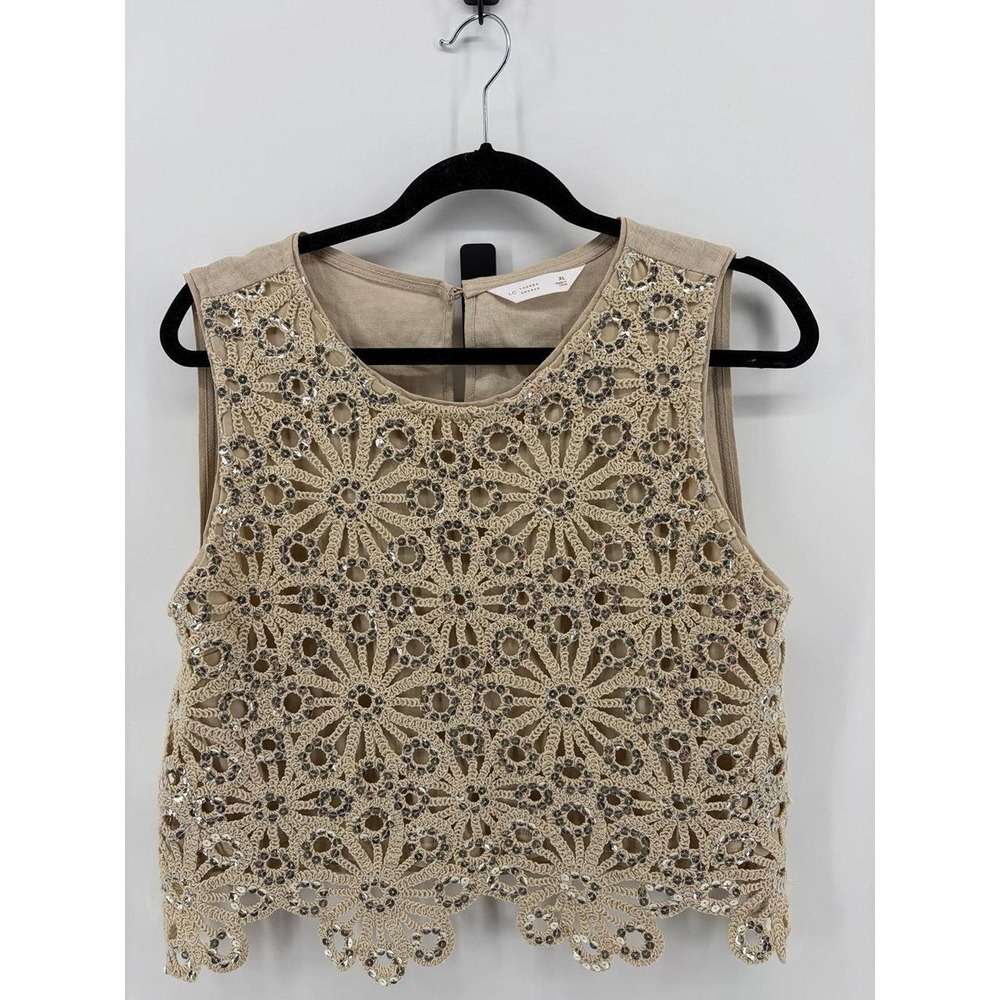 Lauren Conrad Sequin‎ Floral Crochet Tank Linen Top, Women's Size XL
